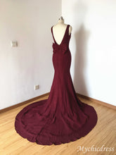 Mermaid Burgundy Satin Formal Dress for Wedding Guests UK Mychicdress
